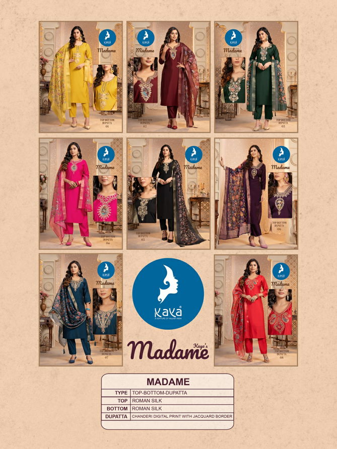 Madame By Kaya Roman Silk Designer Kurti With Bottom Dupatta Wholesale Price In Surat